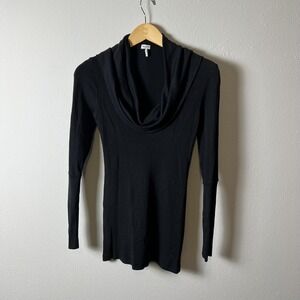 Splendid Sweater Womens XS Black Cowl Neck Waffle‎ Knit Long Sleeve Pullover USA